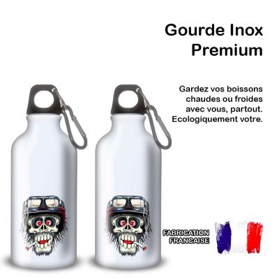 Gourde Alu et Thermos Tête de Mort motard fun