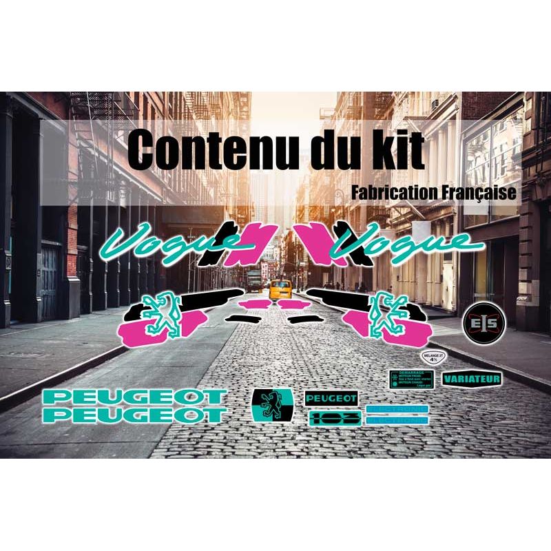 Pack stickers Peugeot 103 Vogue Noir Fuchsia Rose Sans fond