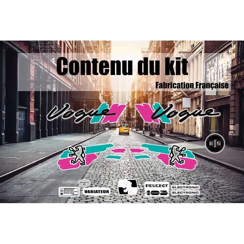 Pack stickers Peugeot 103 Vogue Vert Fuchsia Sans fond