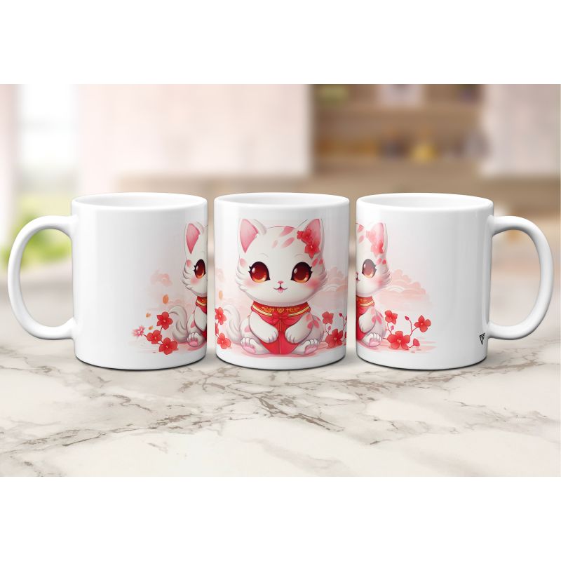 Mug chat Kawaii fleurs