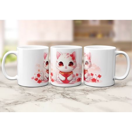 Mug chat Kawaii fleurs