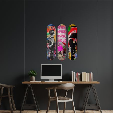 Déco Skate Board, Street Art, Mr Brainwash, Never give up