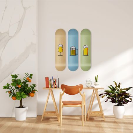 Skate Board mural pour décoration, triptyque bière