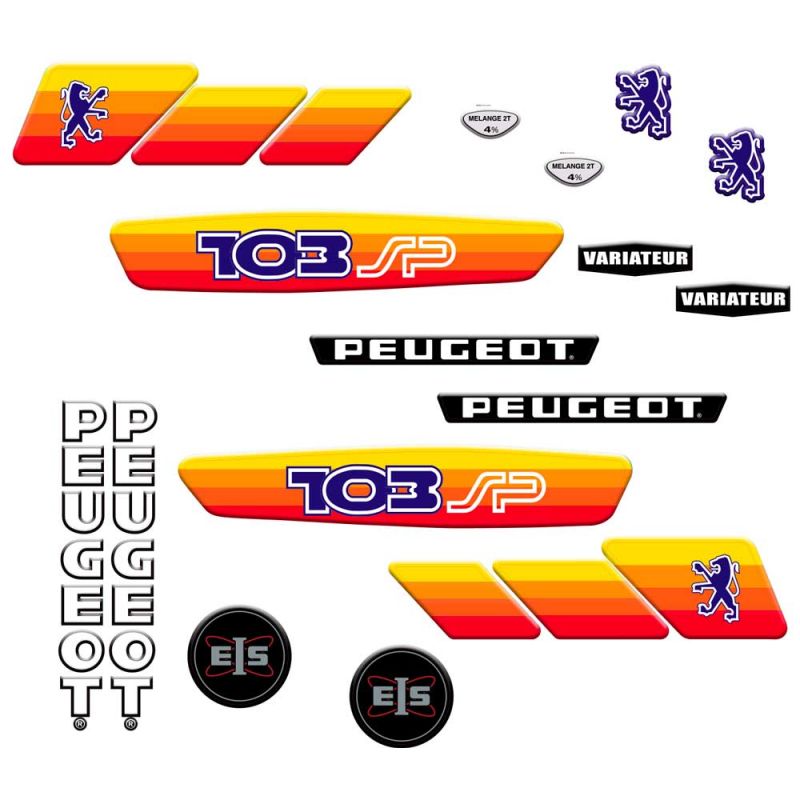 Kit autocollants Peugeot 103 Jaune Kit autocollants Peugeot 103 Jaune
