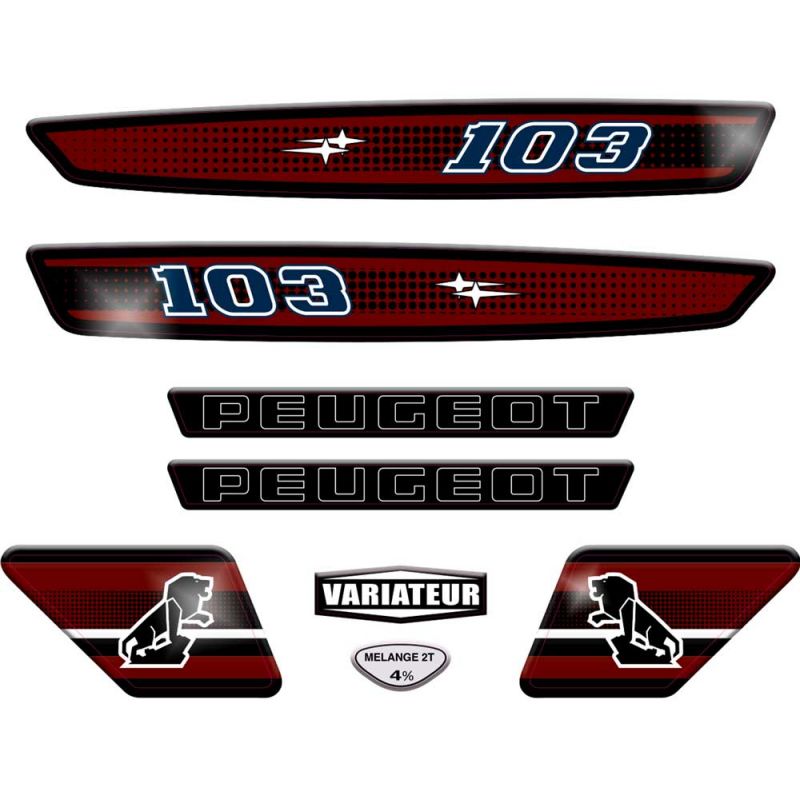 Kit déco Stickers Peugeot 103 SP Rouge Foncé Kit déco Stickers Peugeot 103 SP Rouge Foncé