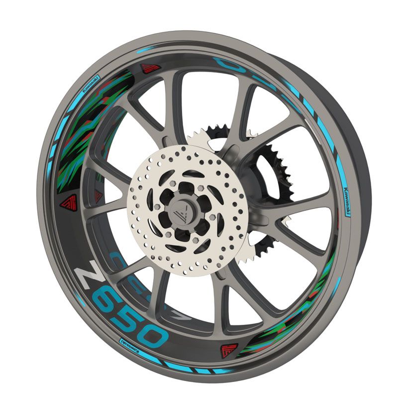 Planche stickers jantes moto Kawasaki Z650 Bleu clair
