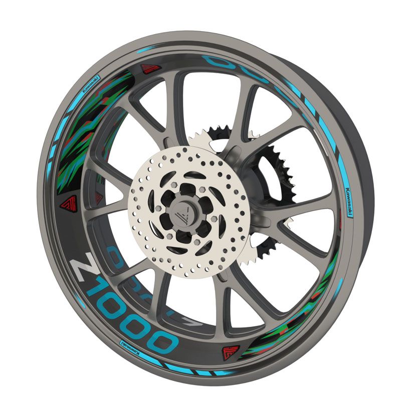 Pack stickers autocollants jantes moto Kawasaki Z1000 Bleu clair