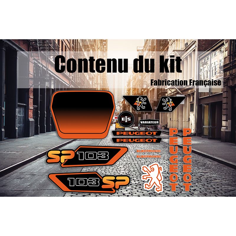 Kit Déco Peugeot 103 SP Noir Orange Ph3 Kit Déco Peugeot 103 SP Noir Orange Ph3