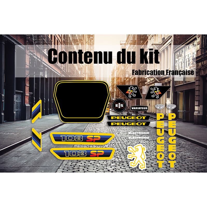 Kit déco Peugeot 103 SP 2 Noir Jaune Kit déco Peugeot 103 SP 2 Noir Jaune