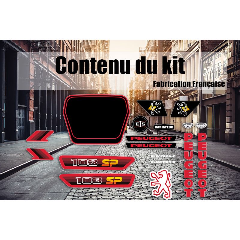 Kit déco Peugeot 103 SP 2 Noir Rouge Kit déco Peugeot 103 SP 2 Noir Rouge