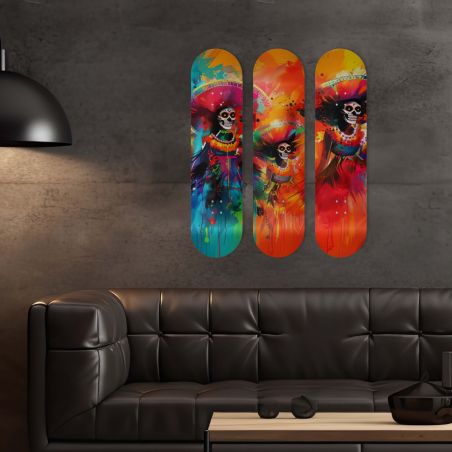 Skate Board pour décoration murale originale, Calaveras Tradition Mexicaine