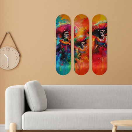 Skate Board pour décoration murale originale, Calaveras Tradition Mexicaine