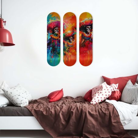 Skate Board pour décoration murale originale, Calaveras Tradition Mexicaine
