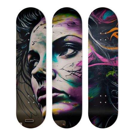 Déco Skate Board, Art, Visage Reflets Urbains