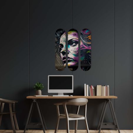 Déco Skate Board, Art, Visage Reflets Urbains
