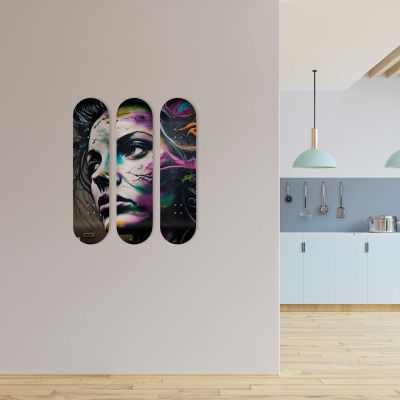 Déco Skate Board, Art, Visage Reflets Urbains