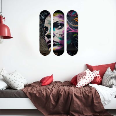 Déco Skate Board, Art, Visage Reflets Urbains