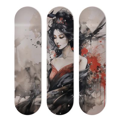 Planche de décoration murale, Skateboard, estampe Geisha