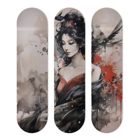 Planche de décoration murale, Skateboard, estampe Geisha