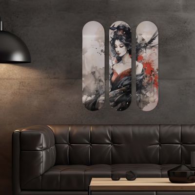 Planche de décoration murale, Skateboard, estampe Geisha