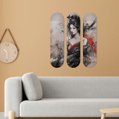 Planche de décoration murale, Skateboard, estampe Geisha