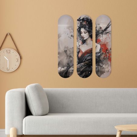 Planche de décoration murale, Skateboard, estampe Geisha Planche de décoration murale, Skateboard, estampe Geisha