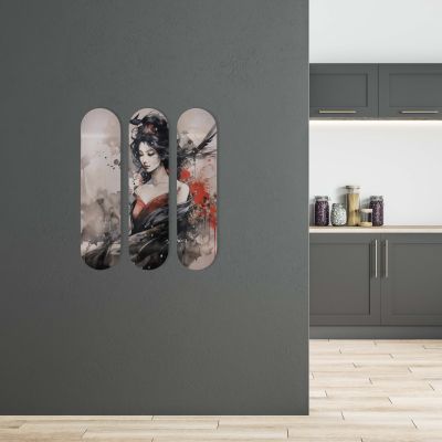 Planche de décoration murale, Skateboard, estampe Geisha