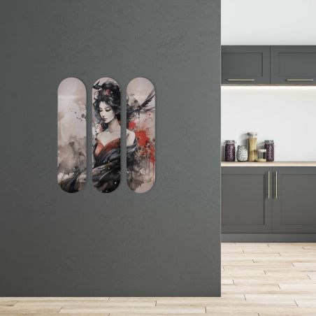 Planche de décoration murale, Skateboard, estampe Geisha Planche de décoration murale, Skateboard, estampe Geisha