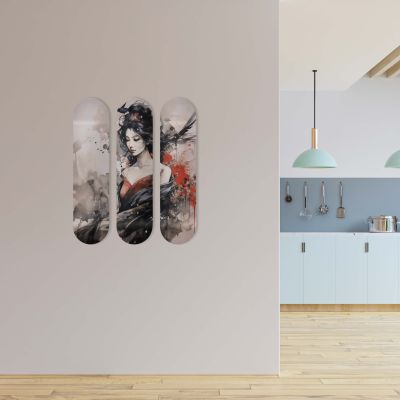 Planche de décoration murale, Skateboard, estampe Geisha