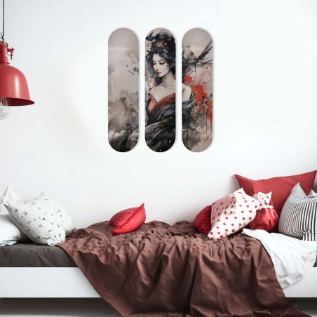 Planche de décoration murale, Skateboard, estampe Geisha Planche de décoration murale, Skateboard, estampe Geisha