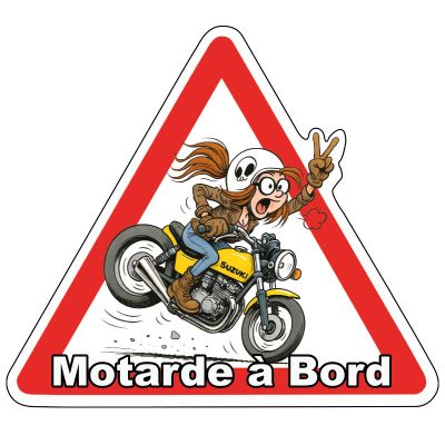 Autocollant “Motarde à bord” – humour et fierté motarde