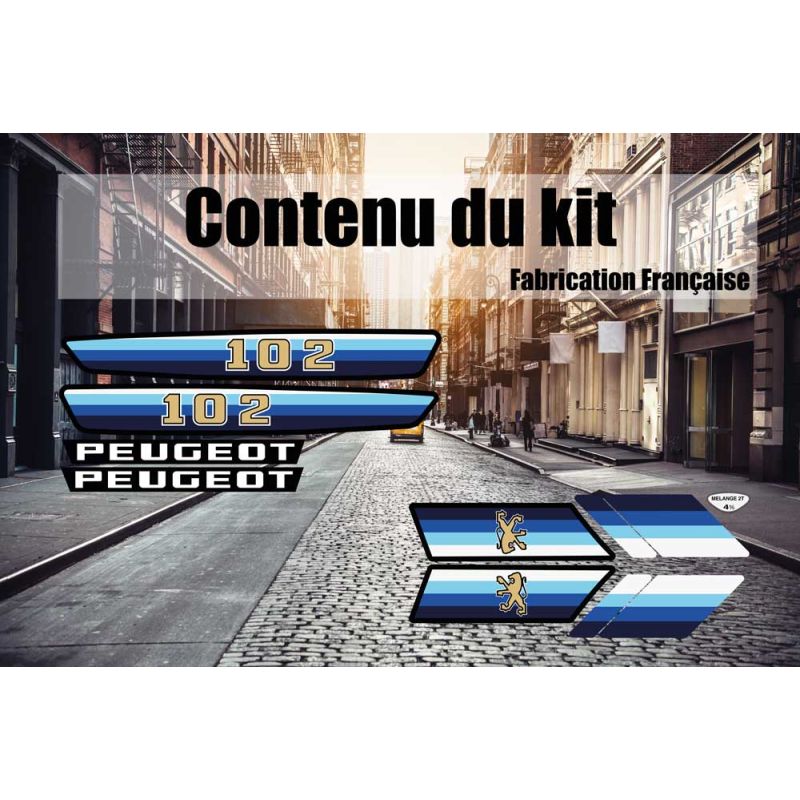 Kit décoration Peugeot 102 KSM Sport Bleu – Reproduction fidèle premium Kit décoration Peugeot 102 KSM Sport Bleu – Reproduction fidèle premium
