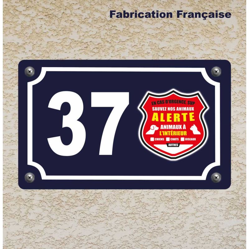 Plaque d’adresse aluminium avec numéro personnalisé et alerte animaux Plaque d’adresse aluminium avec numéro personnalisé et alerte animaux