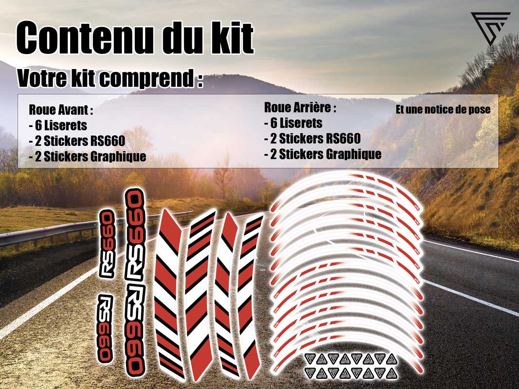 Kit de decoration autocollant pour jantes de moto RS 660