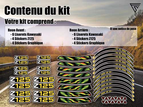 Kit deco graphique jantes moto Kawasaki Z125