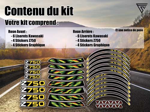 Kit deco autocollant jantes moto Kawasaki Z750