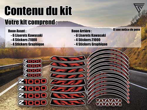 Planche stickers autocollants jantes moto Kawasaki Z1000