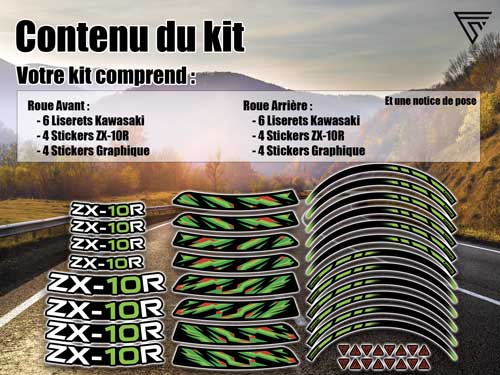 Pack stickers autocollants jantes moto Kawasaki ZX 10R
