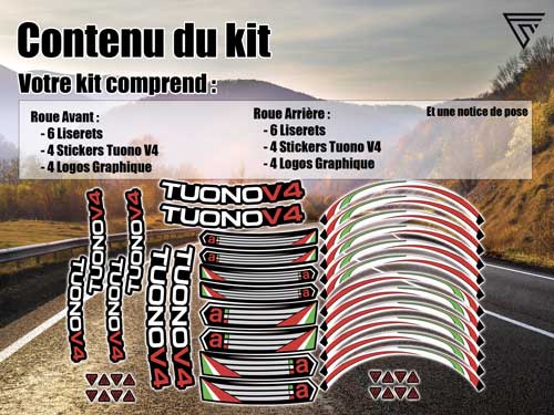 kit stickers autocollants pour jantes de moto Aprilia TuonoV4