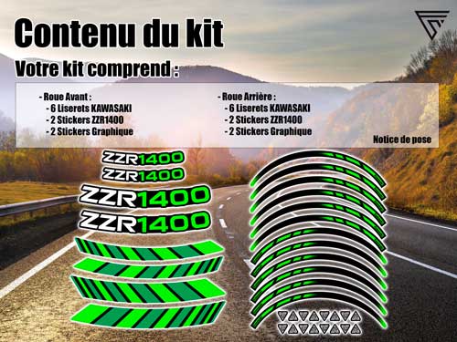 pack sticker autocollant jantes moto Kawasaki ZZR 1400