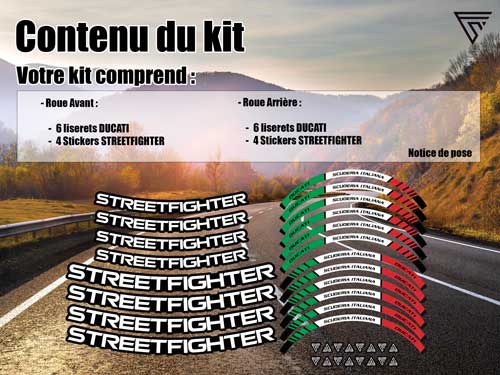 Pack sticker décalcomanie jantes moto Ducati Streetfighter