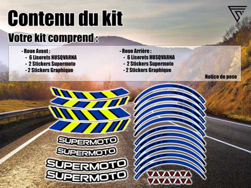 Kit déco autocollants jantes moto Husqvarna Supermoto