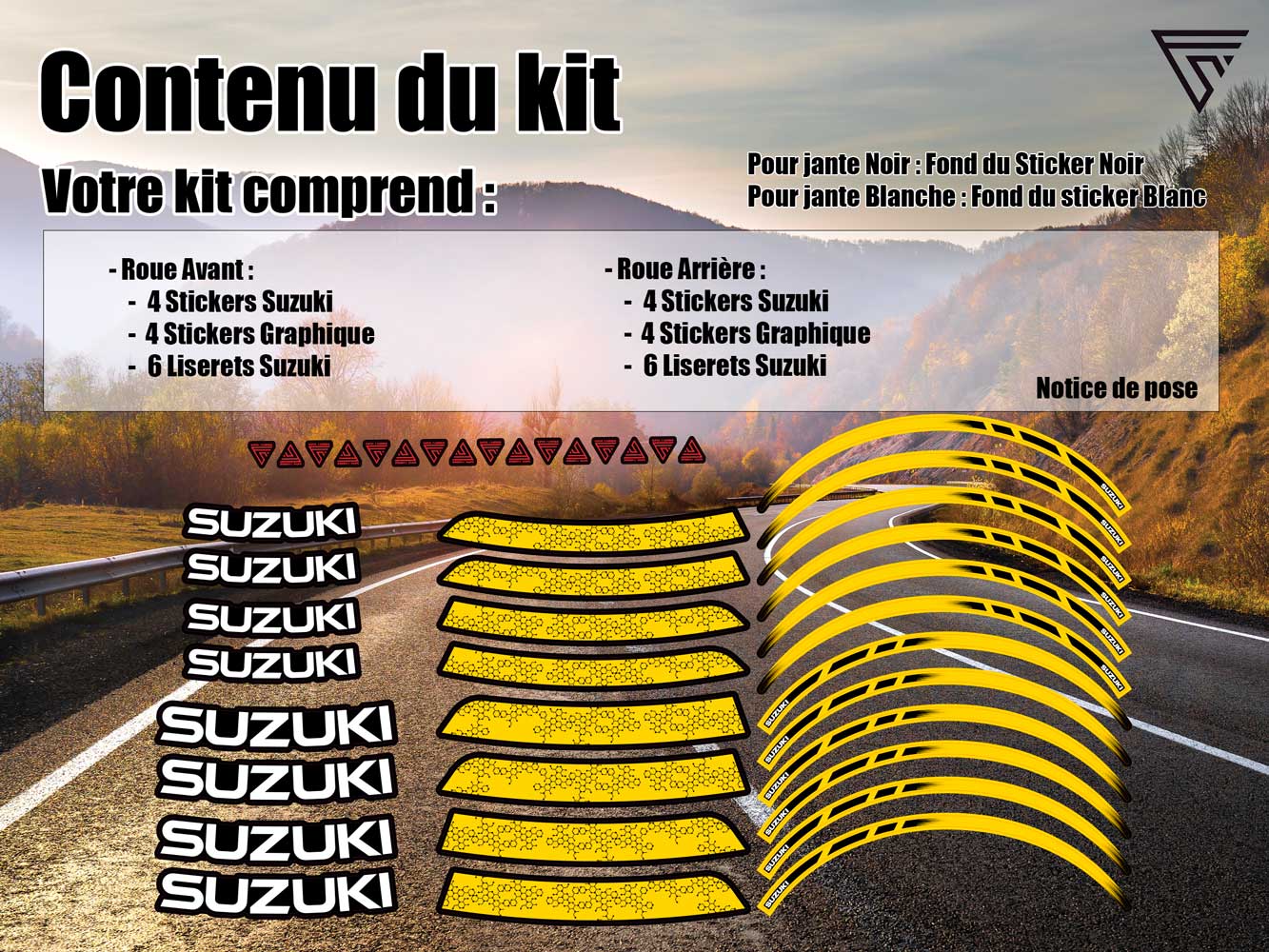 Kit deco autocollant jantes moto Suzuki