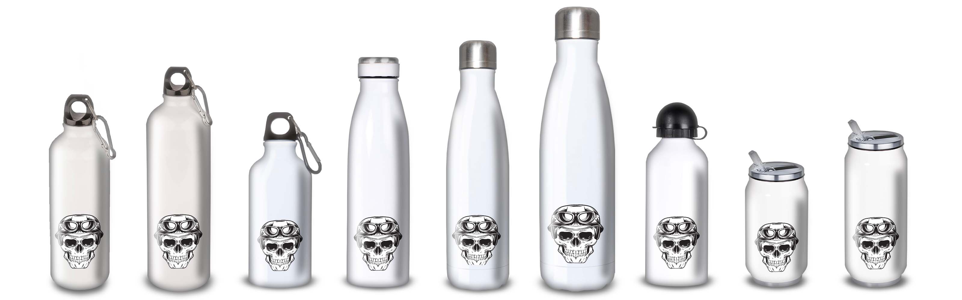Gourde Alu et Thermos Tête de Mort motard